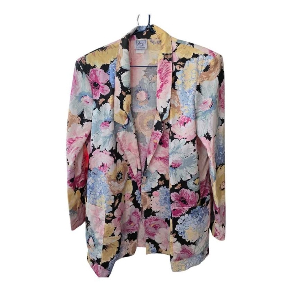 Floral Oversized Blazer Jacket - Black Multi